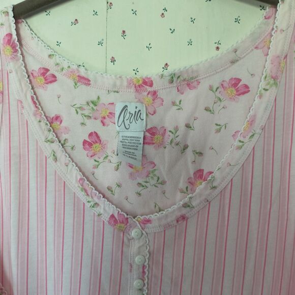 Aria Robe & Gown Set XL Pink Floral Stripes Cotton Blend Cottagecore Romantic - Picture 15 of 16